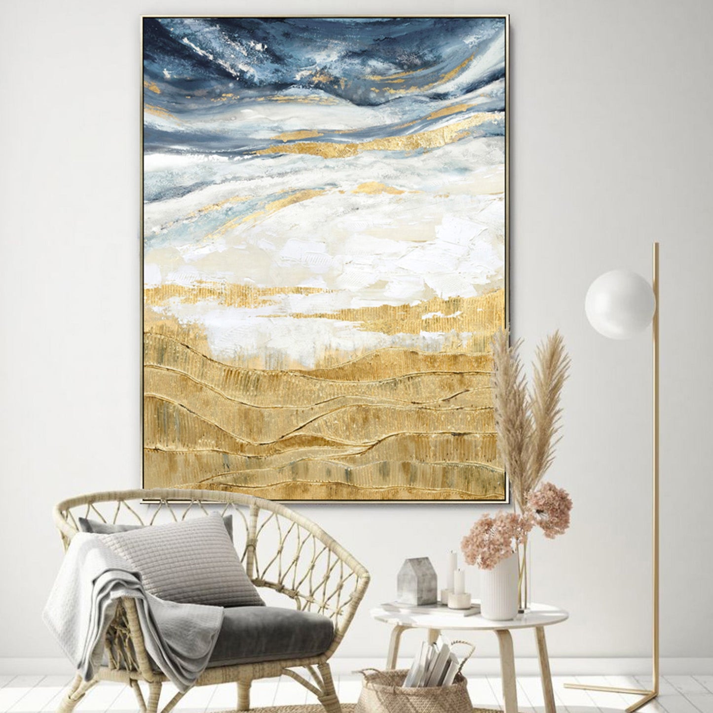 90X120cm Golden Horizon Champagne Framed Canvas Wall Art