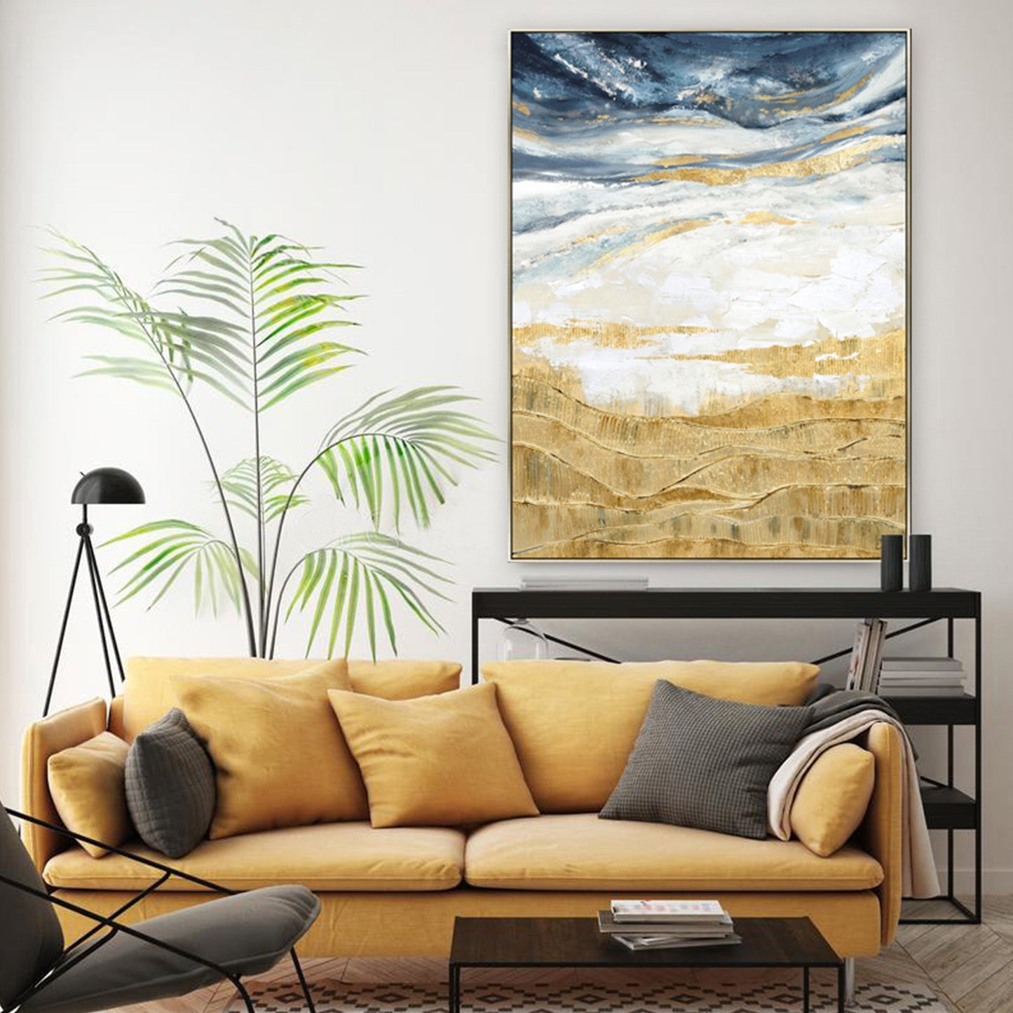 90X120cm Golden Horizon Champagne Framed Canvas Wall Art