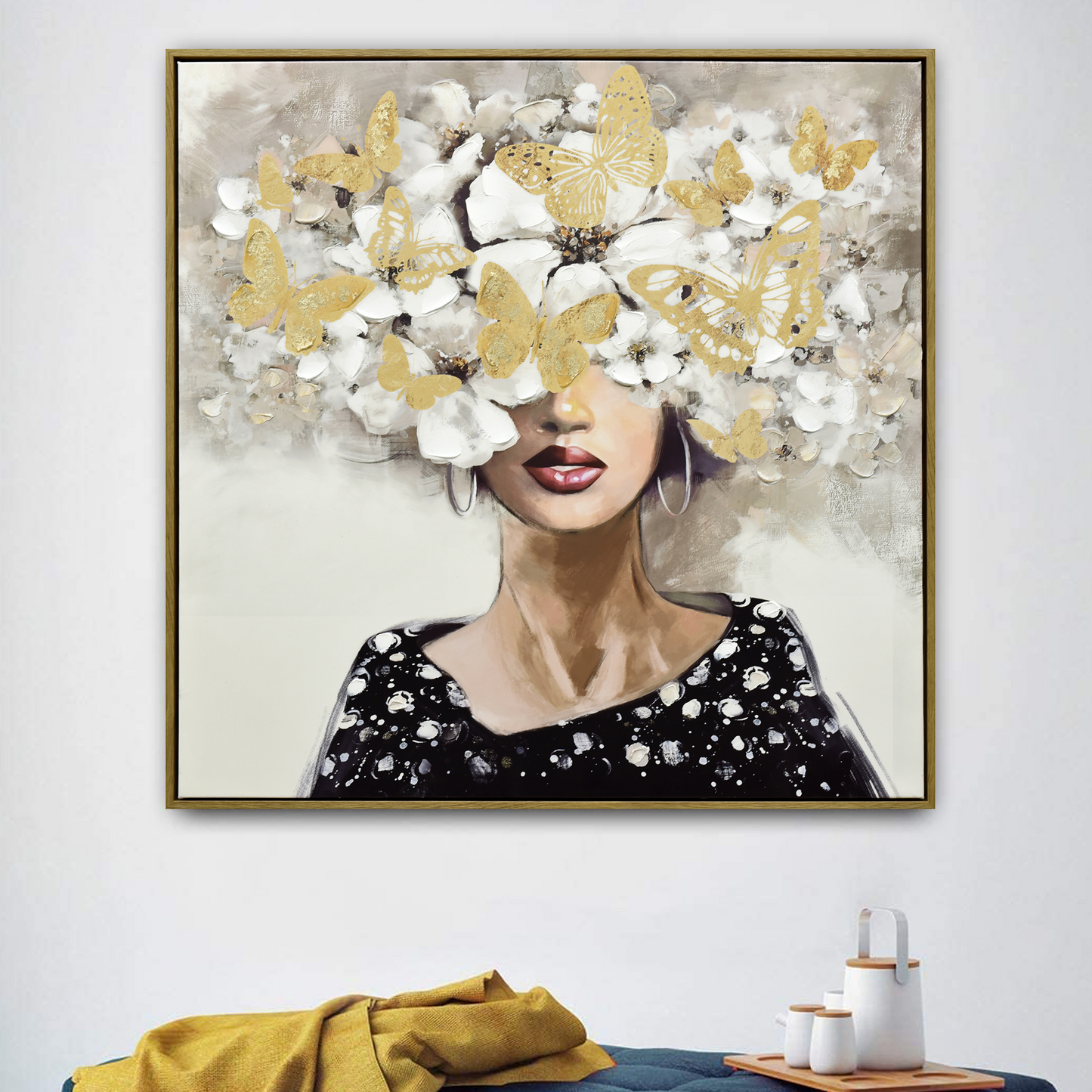 80X80cm Floral Fantasia Dark Wood Framed Canvas Wall Art