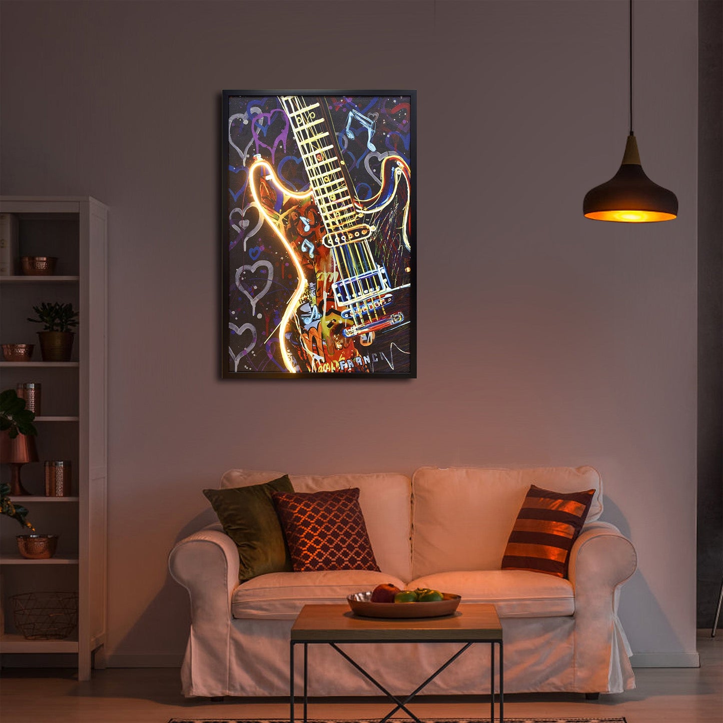 60X90cm Neon Serenade Black Framed Hand Painted LED Wall Art