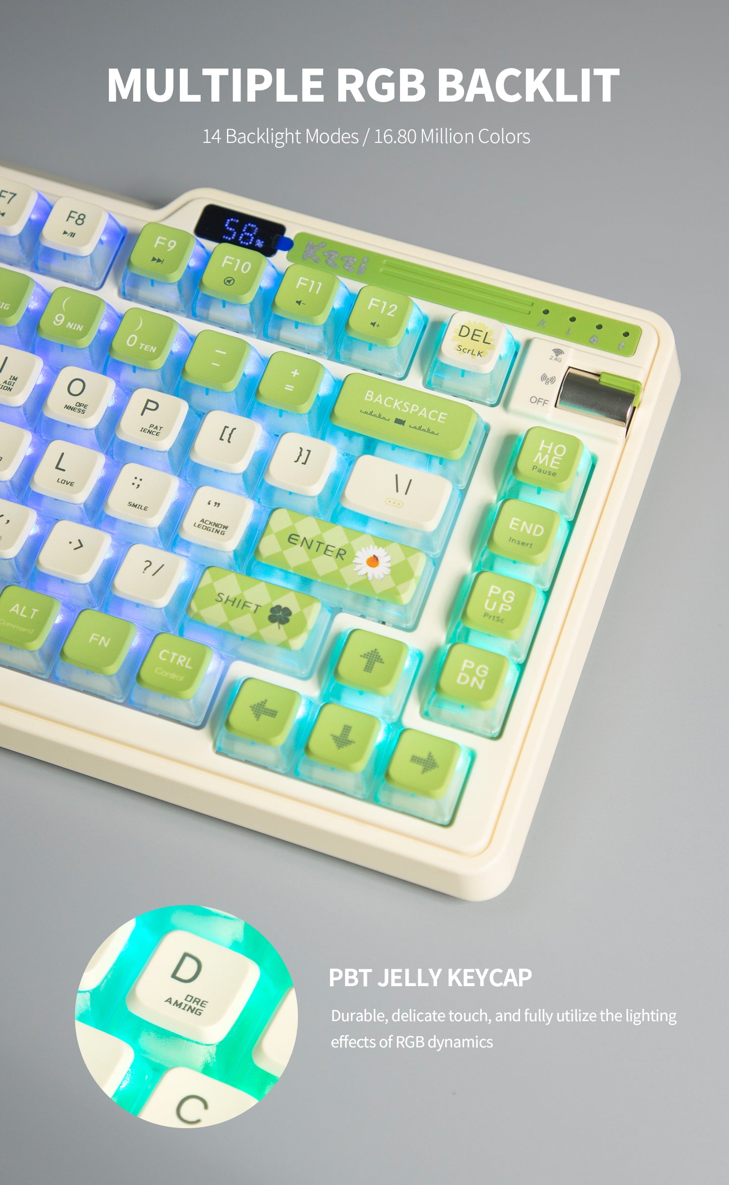 KZZI K75 PRO RGB 75% Wireless Gasket Mechanical Lemon Green Keyboard, Triple Mode, Eternity Tactile Switch