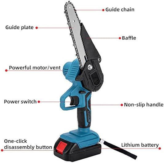 Mini Chainsaw Cordless, 6 Inch Handheld Electric Power Chainsaw with 2 Batteries