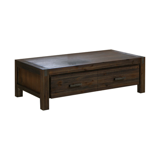 Coffee Table Solid Acacia Wood & Veneer 1 Drawers Storage Chocolate Colour