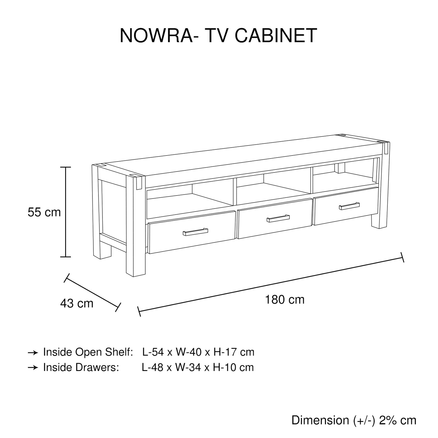 TV Cabinet with 3 Storage Drawers with Shelf Solid Acacia Wooden Frame Entertainment Unit in Chocolate Colour