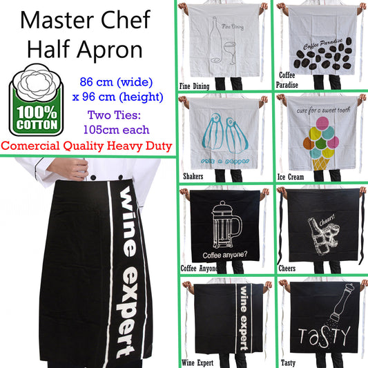 100% Cotton Master Chef Half Apron Heavy Duty Fine Dining