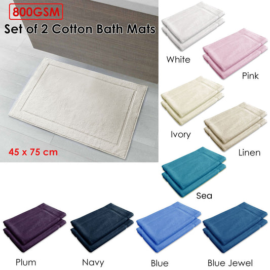 800GSM Set of 2 Cotton Bath Mat Blue