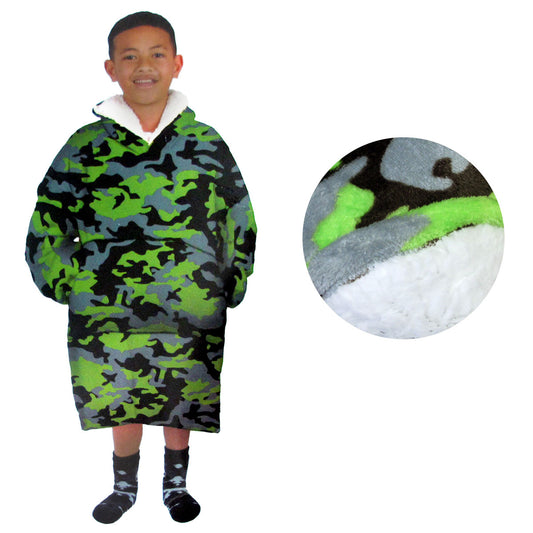 Blanket Hoodie with Sherpa Reverse Green Camouflage