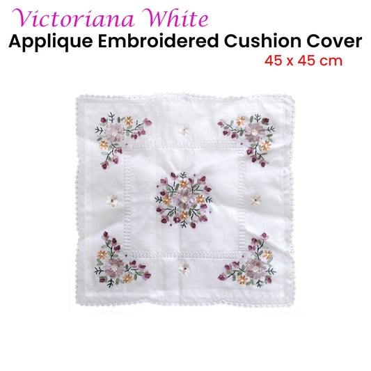 Victoriana White Applique Embroidered Cushion Cover 45 x 45 cm