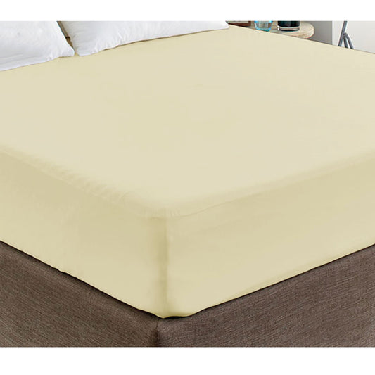400TC Cream 100% Cotton Sateen Fitted Sheet King
