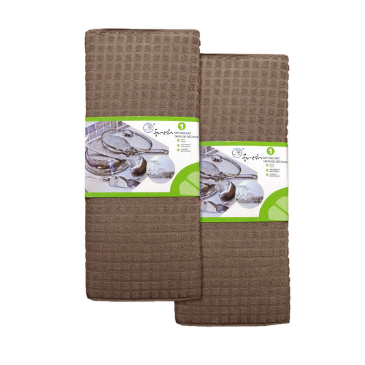 Set of 2 Microfibre Checkered Dish Drying Mats Mocha