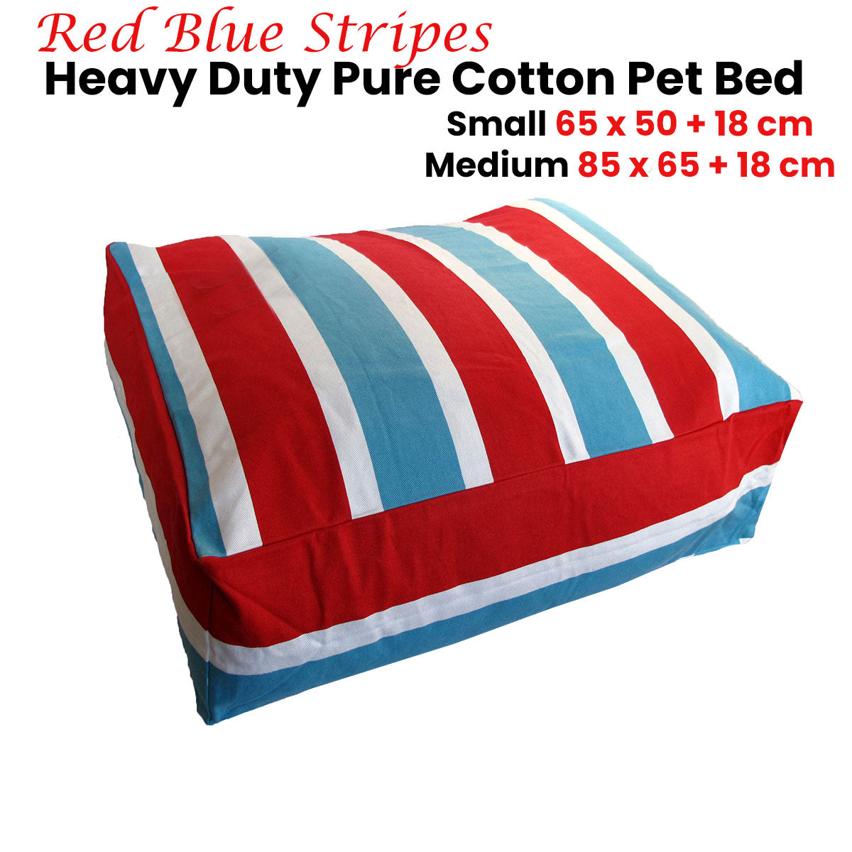 Heavy Duty Pure Cotton Pet Dog Bed Cover Medium Blue Red Stripes