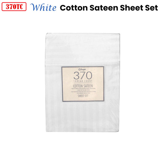 370TC White Self-striped Cotton Sateen Sheet Set King