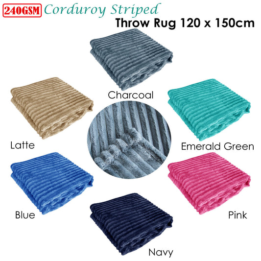 240GSM Corduroy Striped Throw Rug Blue