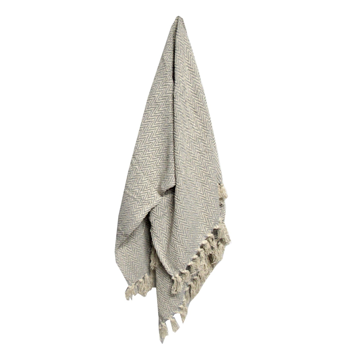 Cotton Fringe Throw Rug Chevron Grey