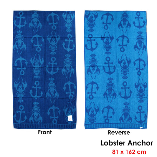 Jacquard Velour Reversible Beach Towel Blue Lobster Anchor