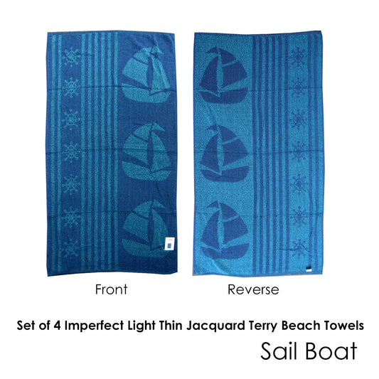 Set of 4 Imperfect Jacquard Terry Beach Towels Sail Boat