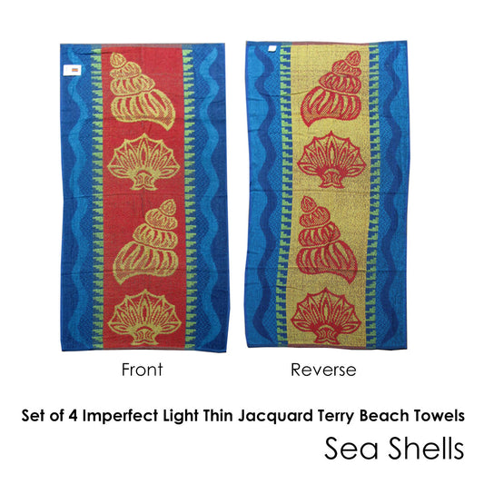 Set of 4 Imperfect Jacquard Terry Beach Towels Sea Shells