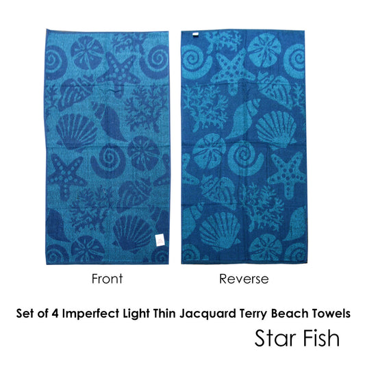 Set of 4 Imperfect Jacquard Terry Beach Towels Star Fish