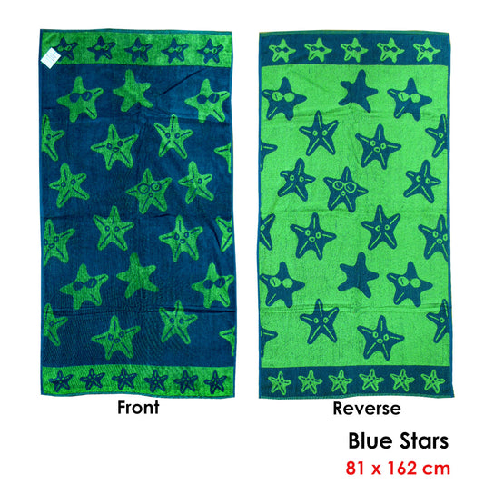 Jacquard Velour Reversible Beach Towel Blue Stars