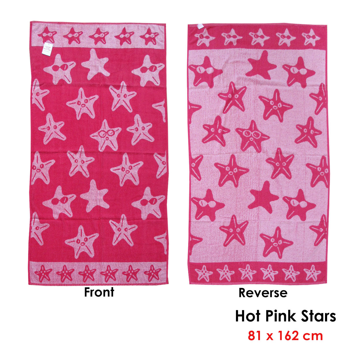 Jacquard Velour Reversible Beach Towel Hot Pink Stars