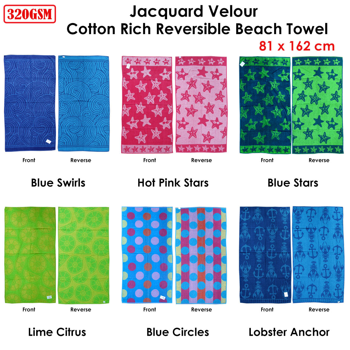 Jacquard Velour Reversible Beach Towel Hot Pink Stars