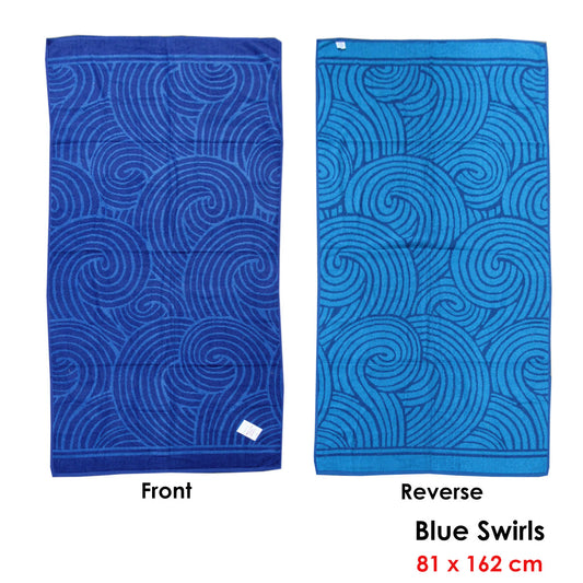 Jacquard Velour Reversible Beach Towel Blue Swirls