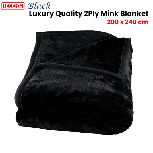 1000GSM Luxury Quality 2 Ply Mink Blanket Black 200 x 240 cm