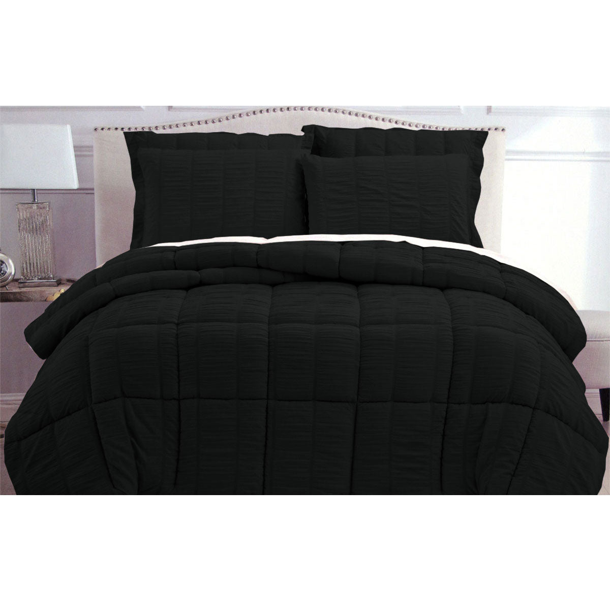 Hotel Living Seersucker Comforter Set Queen Black