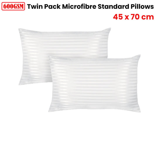 600GSM Twin Pack Microfibre Standard Pillows 45 x 70 cm