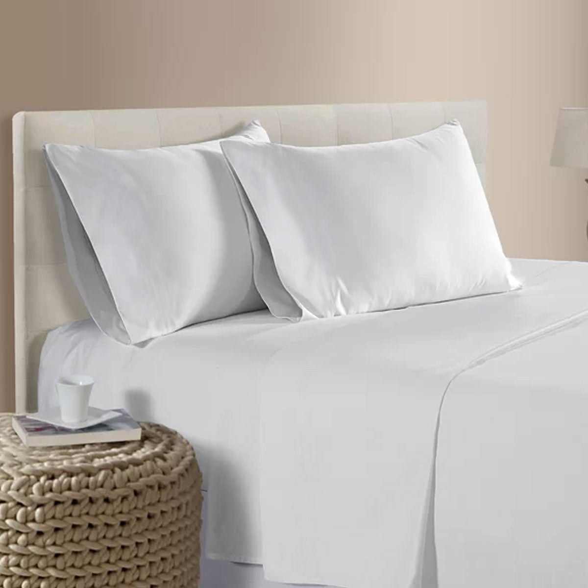 400TC Bamboo Cotton Sheet Set White Queen