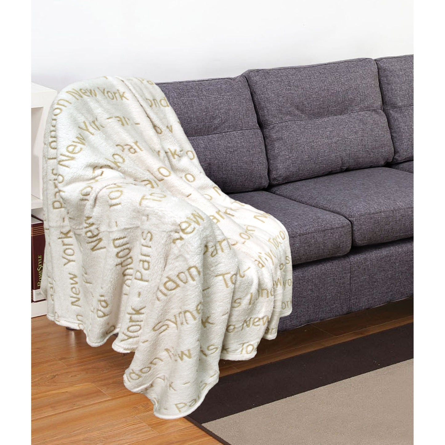 Embossed Print Throw Ivory World Cities