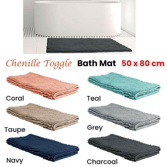 Chenille Toggle Bath Mat 50 x 80cm Grey