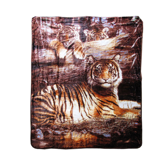 375gsm 1 Ply 3D Print Faux Mink Blanket Queen 200x240 cm Tiger Family