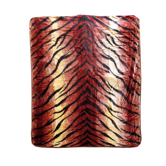 375gsm 1 Ply Animal Print Faux Mink Blanket Queen 200x240 cm Tiger