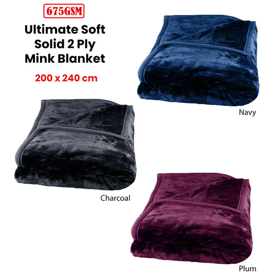 675gsm 2 Ply Solid Faux Mink Blanket Queen 200x240 cm Plum