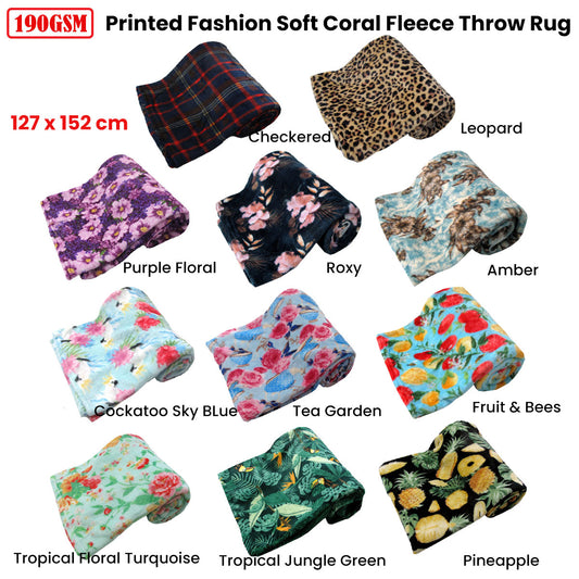 190GSM Fashion Printed Ultra Soft Coral Fleece Throw 127 x 152cm Fruit & Bees