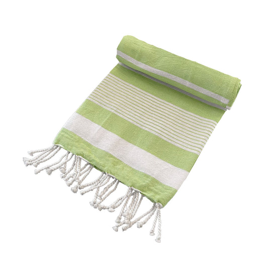 Cotton Rich Large Turkish Beach Towel with Tassels 80cm x 155cm Green