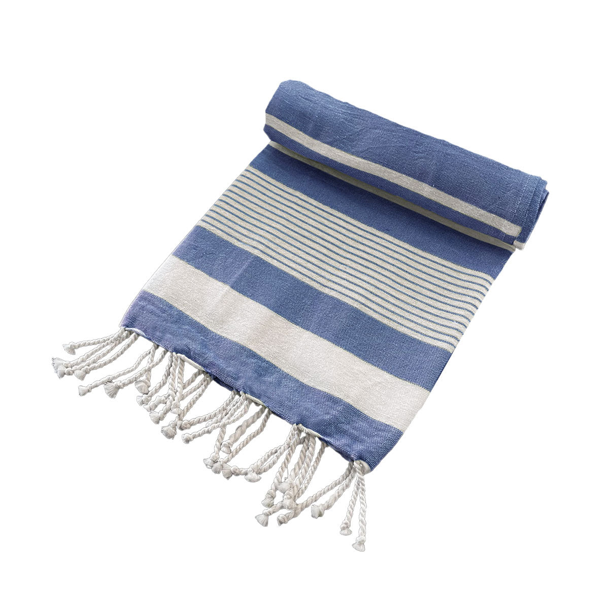 Cotton Rich Large Turkish Beach Towel with Tassels 80cm x 155cm Navy