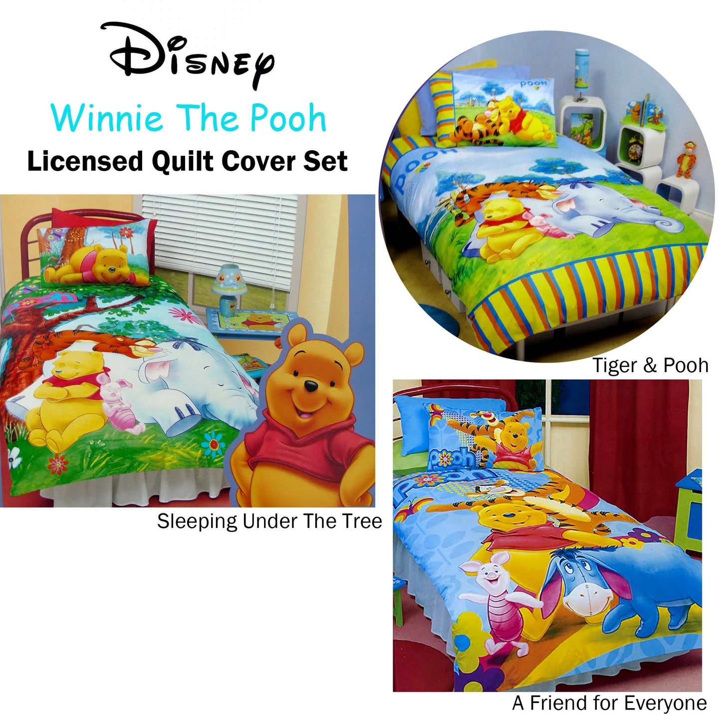 Disney Winnie The Pooh Quilt Cover Set Sleeping Under The Tree Double