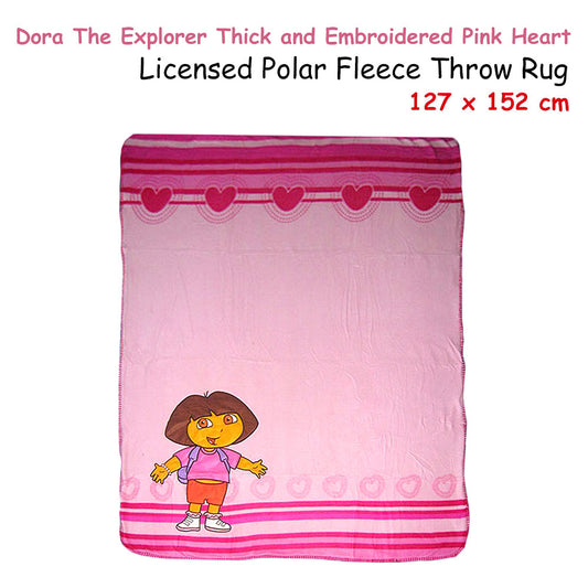 Caprice Polar Fleece Throw Rug Dora Explorer Thick and Embroidered Pink Heart 127 x 152 cm