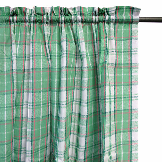 Home Innovations Pair of Polyester Cotton Rod Pocket Green Checkered Curtains