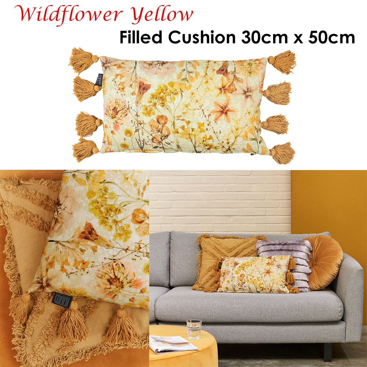 Bedding House Wildflower Yellow Filled Oblong Cushion