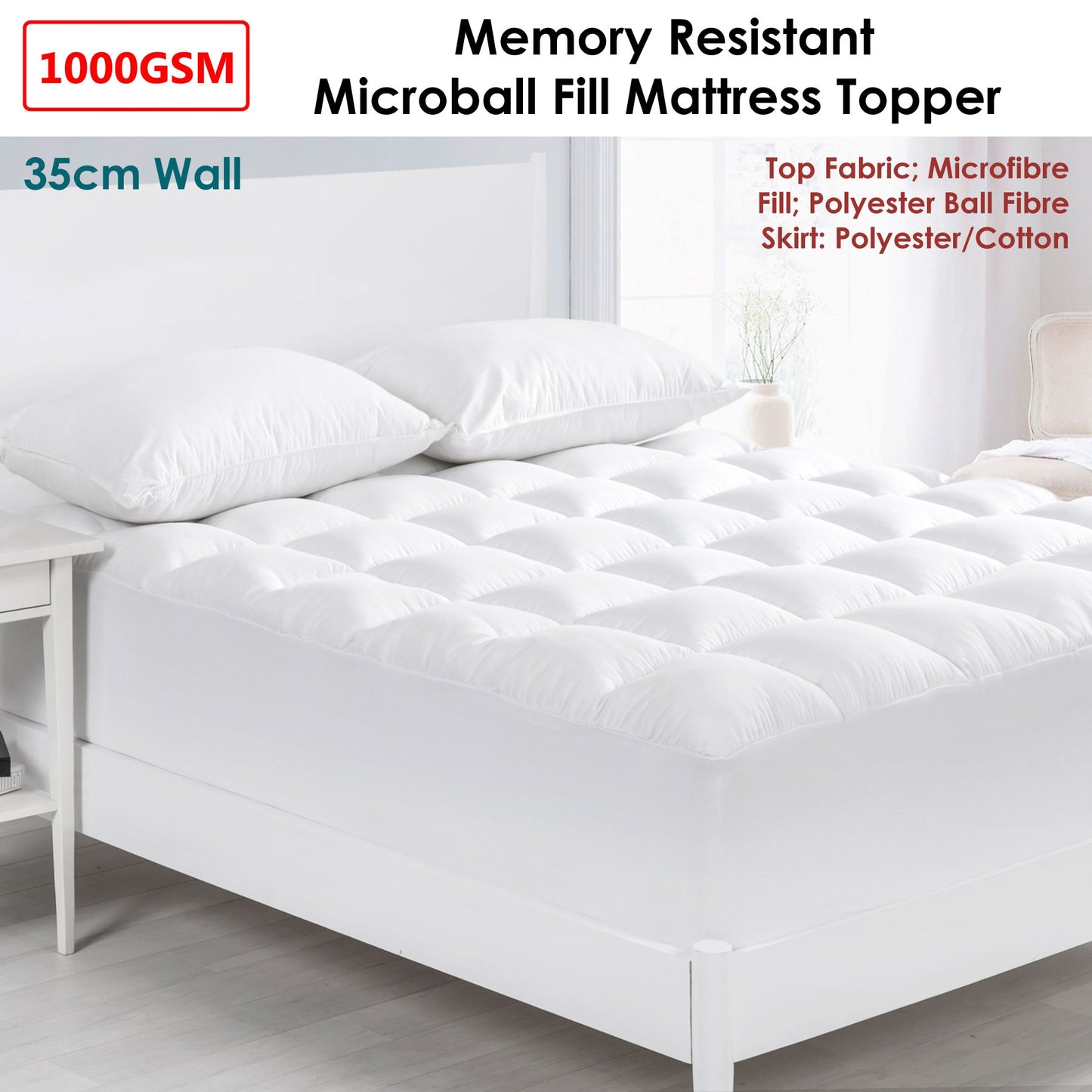 Cloudland 1000GSM Memory Resistant Microball Fill Mattress Topper Super King