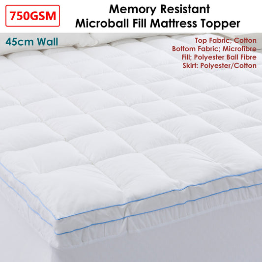 Cloudland 750GSM Memory Resistant Microball Fill Mattress Topper Super King