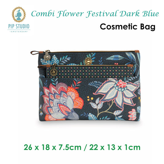 PIP Studio Combi Flower Festival Dark Blue Cosmetic Bag