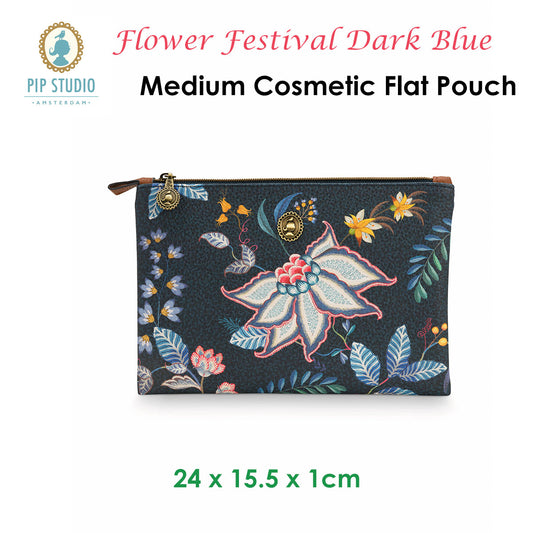 PIP Studio Flower Festival Dark Blue Medium Cosmetic Flat Pouch