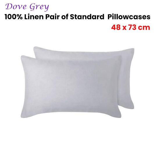 Vintage Design Homewares 100% Linen Pair of Standard Pillowcases Dove Grey 48 x 73 cm