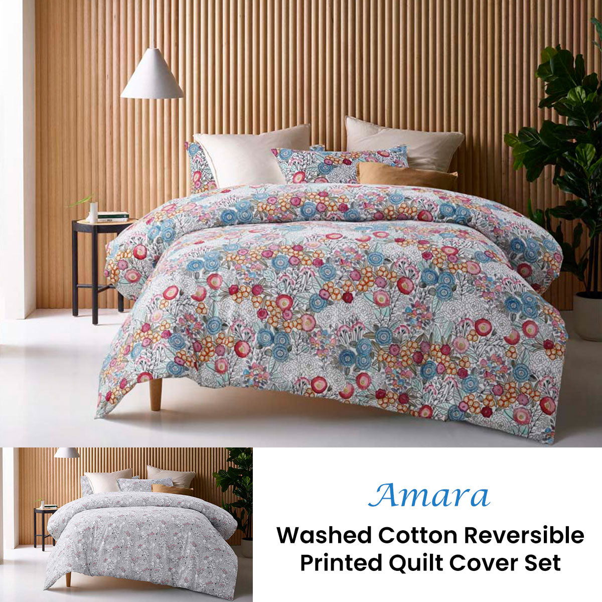 Accessorize Amara Washed Cotton Printed Reversible Quilt Cover Set King