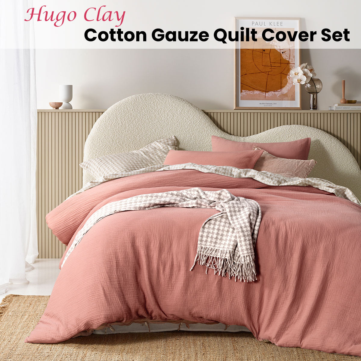 Vintage Design Homewares Hugo Clay Cotton Gauze Quilt Cover Set Queen