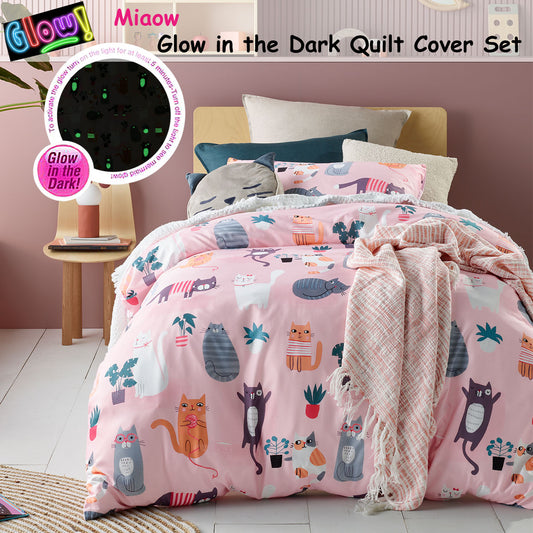 Happy Kids Miaow Glow in the Dark Quilt Cover Set Double